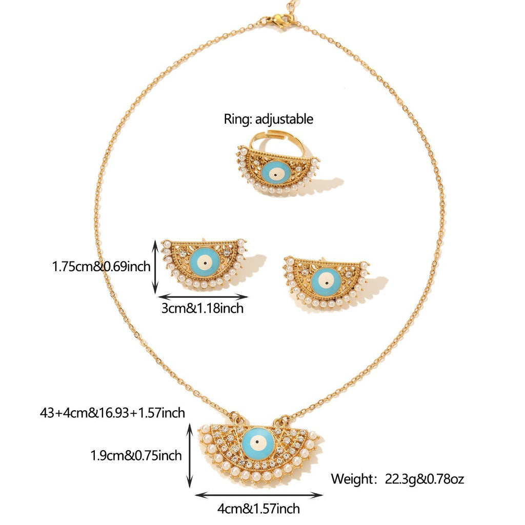 Turkish Evil Eye Necklace, Earrings and Ring Set Vera Lux