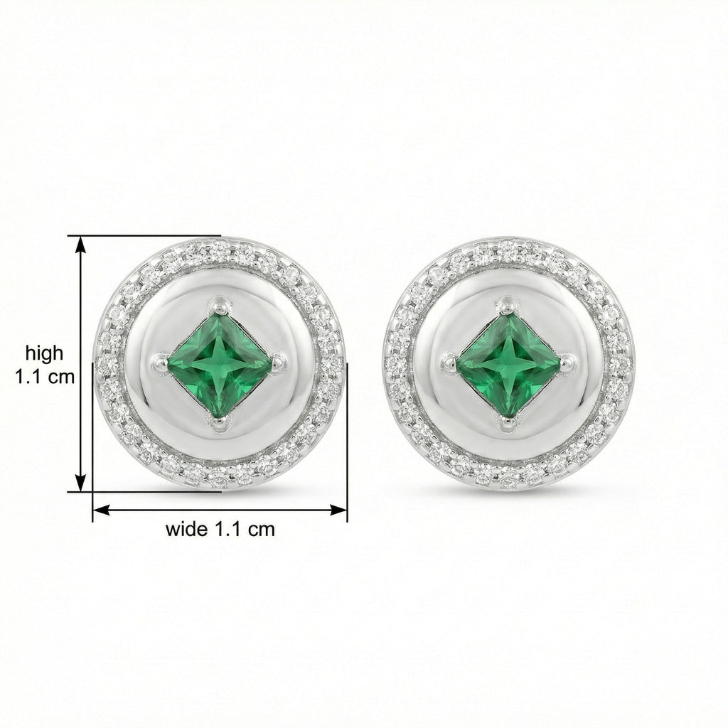 925 Sterling Silver Elegant Round Green Gemstone Stud Earrings with Sparkling Halo Vera Lux