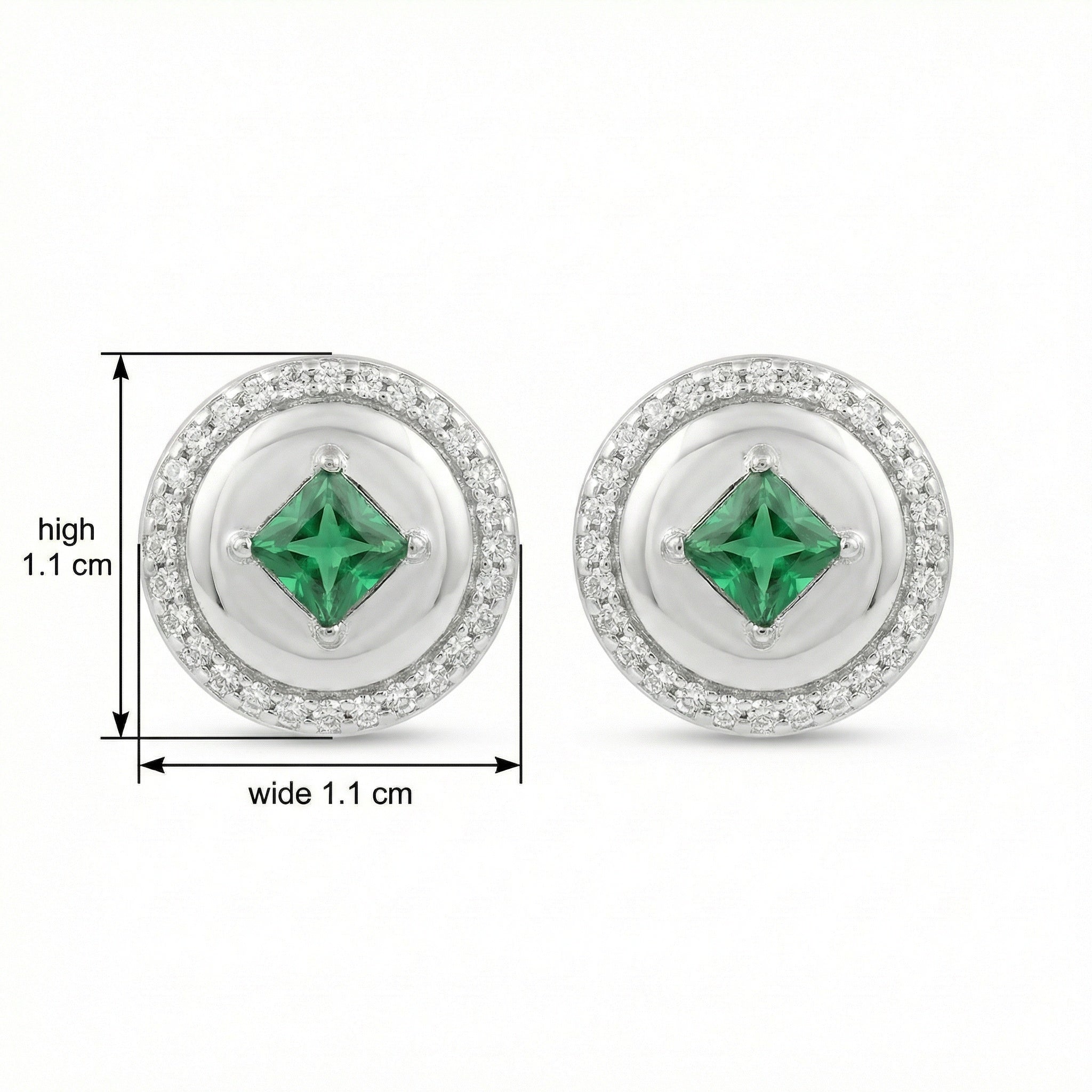 925 Sterling Silver Elegant Round Green Gemstone Stud Earrings with Sparkling Halo Vera Lux