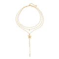 18K gold multi-layer chain with starfish and pearl tassel design exquisite and noble necklace Vera Lux