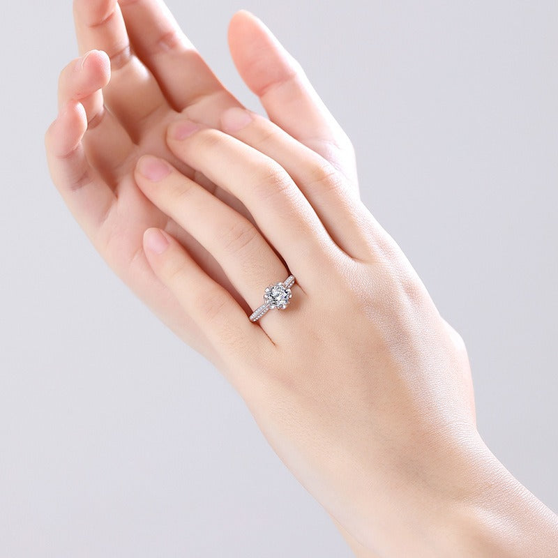 S925 Sterling Silver Anemone Flower Moissanite Diamond Ring Vera Lux