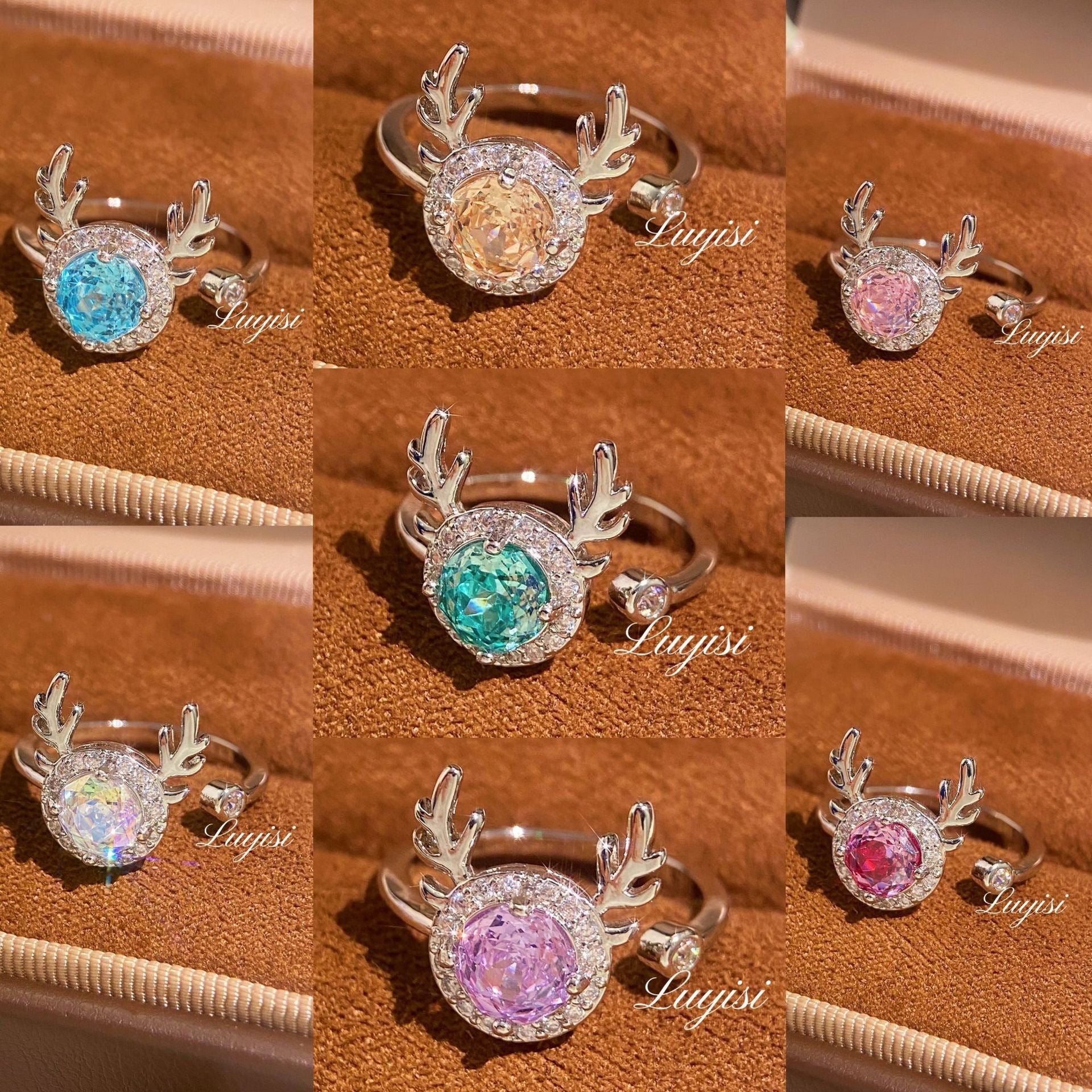 Dainty Purple Crystal Deer Head Ring, Adjustable Stackable Ring, Fashion Jewelry For Women Daily Wear Vera Lux