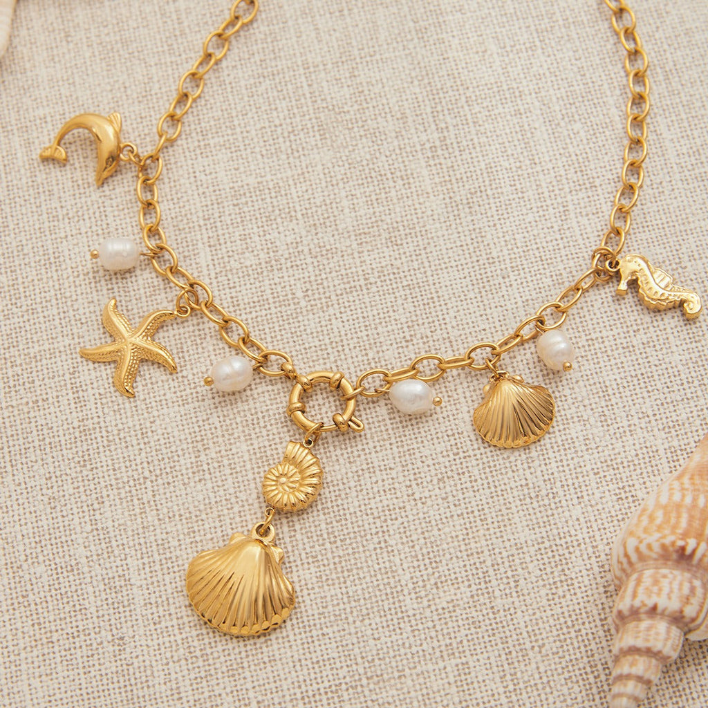 18K gold ocean element with texture design exquisite fashion necklace Vera Lux