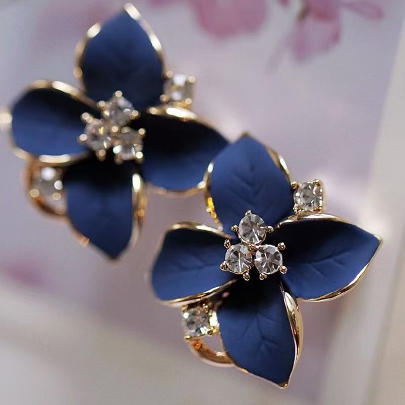 Versatile Korean Style Camellia Earrings, Diamond Inlaid Elegant Studs & Ear Cuffs Vera Lux