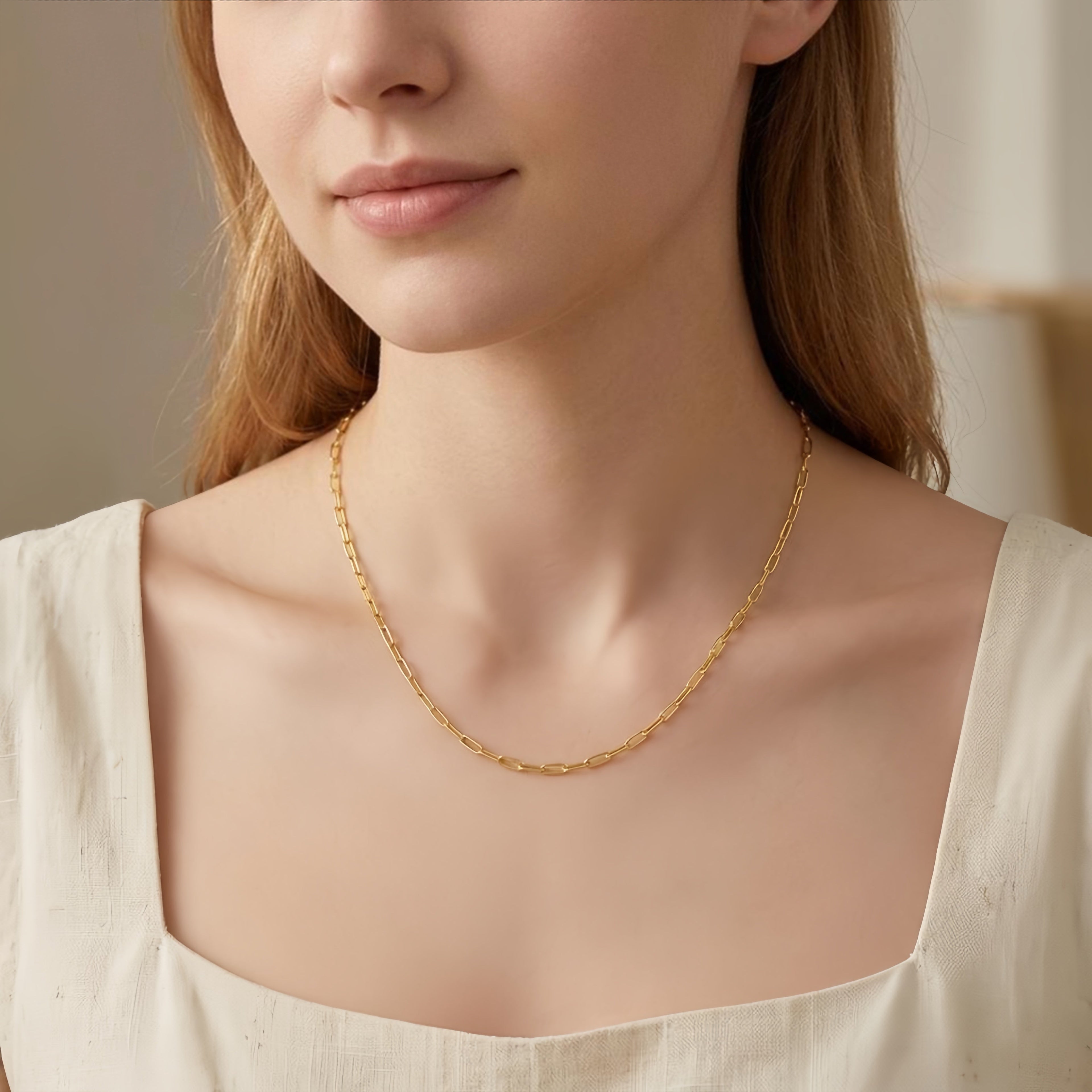 925 Sterling Silver Elegant Gold Paperclip Chain Necklace with Adjustable Length and Lobster Clasp Vera Lux