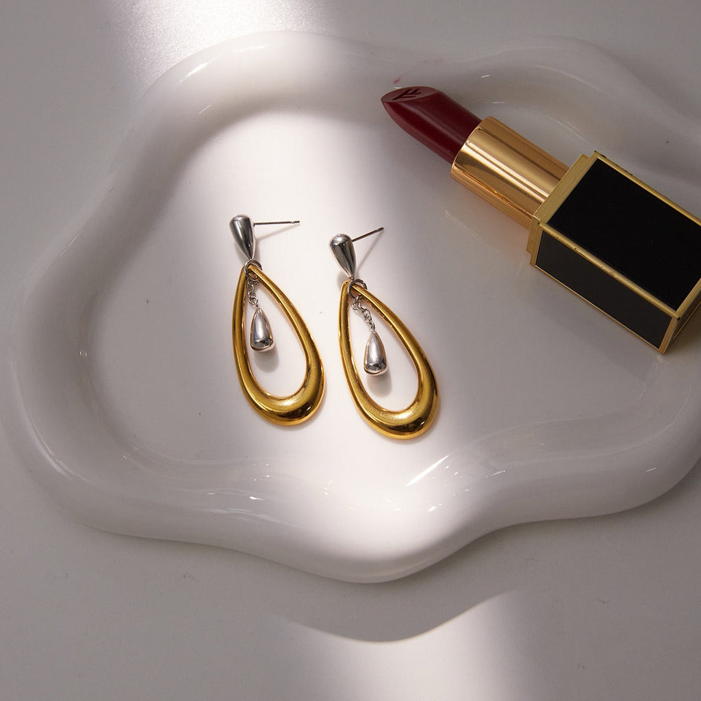 18K gold teardrop-shaped two-tone earrings Vera Lux