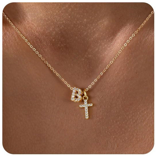 Zircon Inlaid 26 Letter Cross English Necklace Vera Lux
