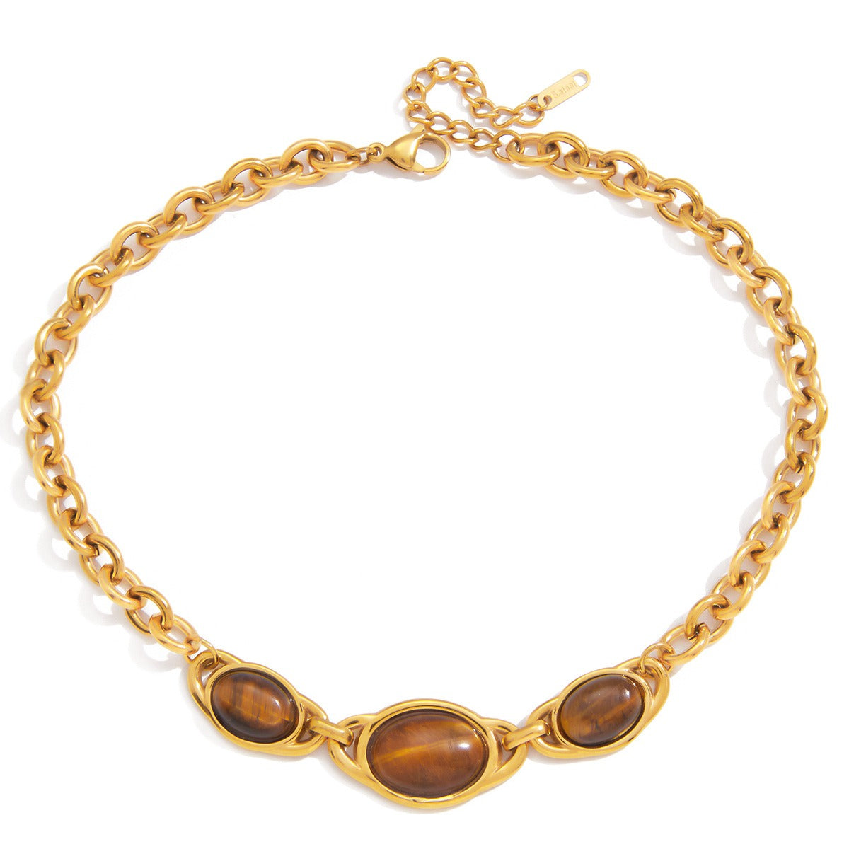 18K gold-plated titanium necklace with tiger's eye. Vera Lux