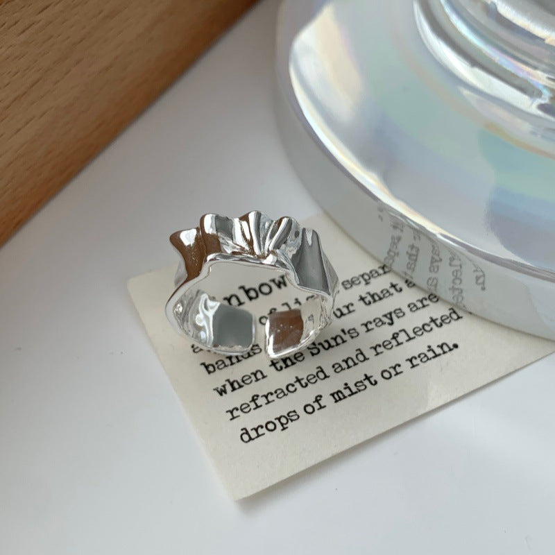 Korean Irregular Texture Wave Ring For Women & Men, Neutral Style, Open Adjustable Ring, INS Niche Index Finger Accessory Vera Lux