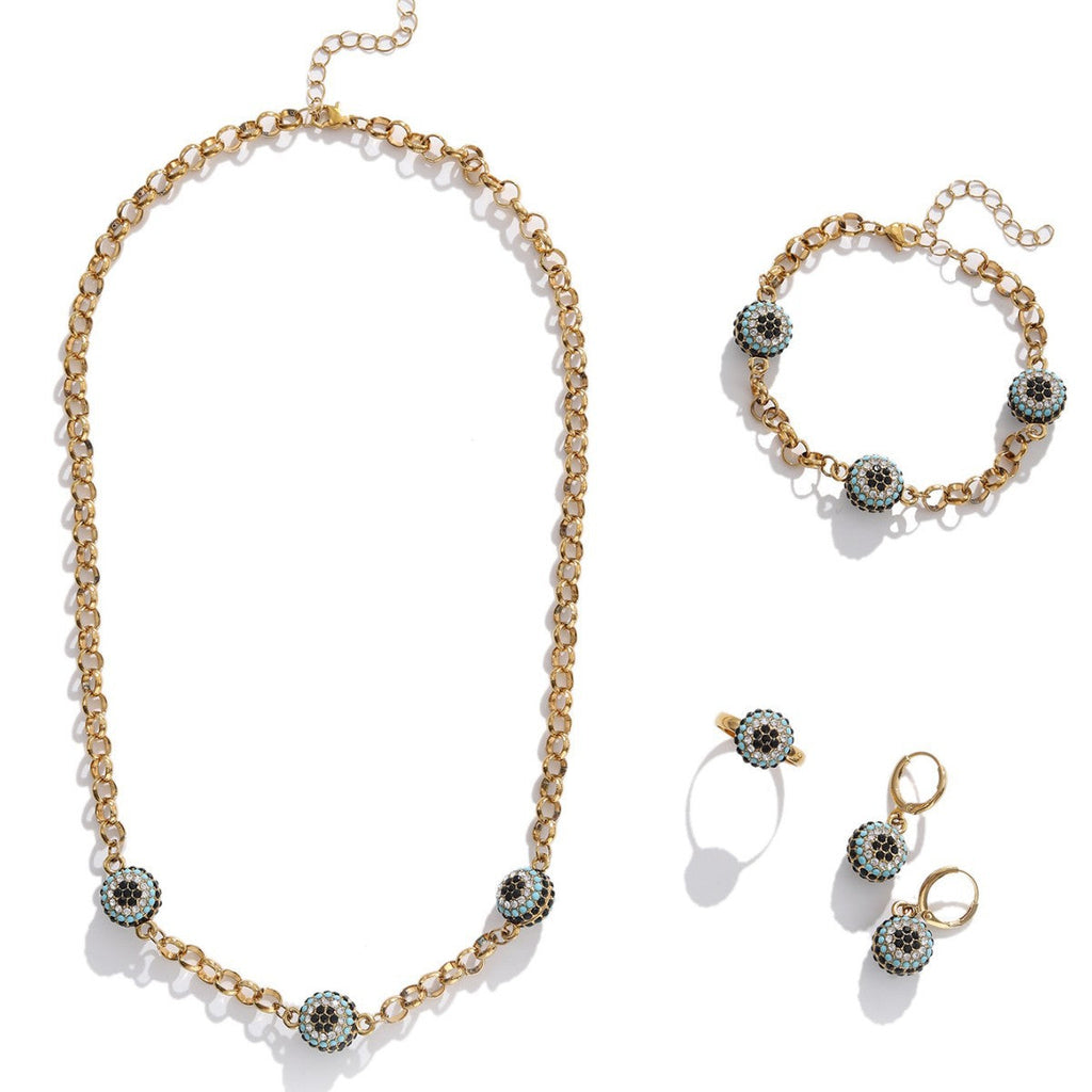 Bohemian Evil Eye Necklace Bracelet and Earring Set Vera Lux