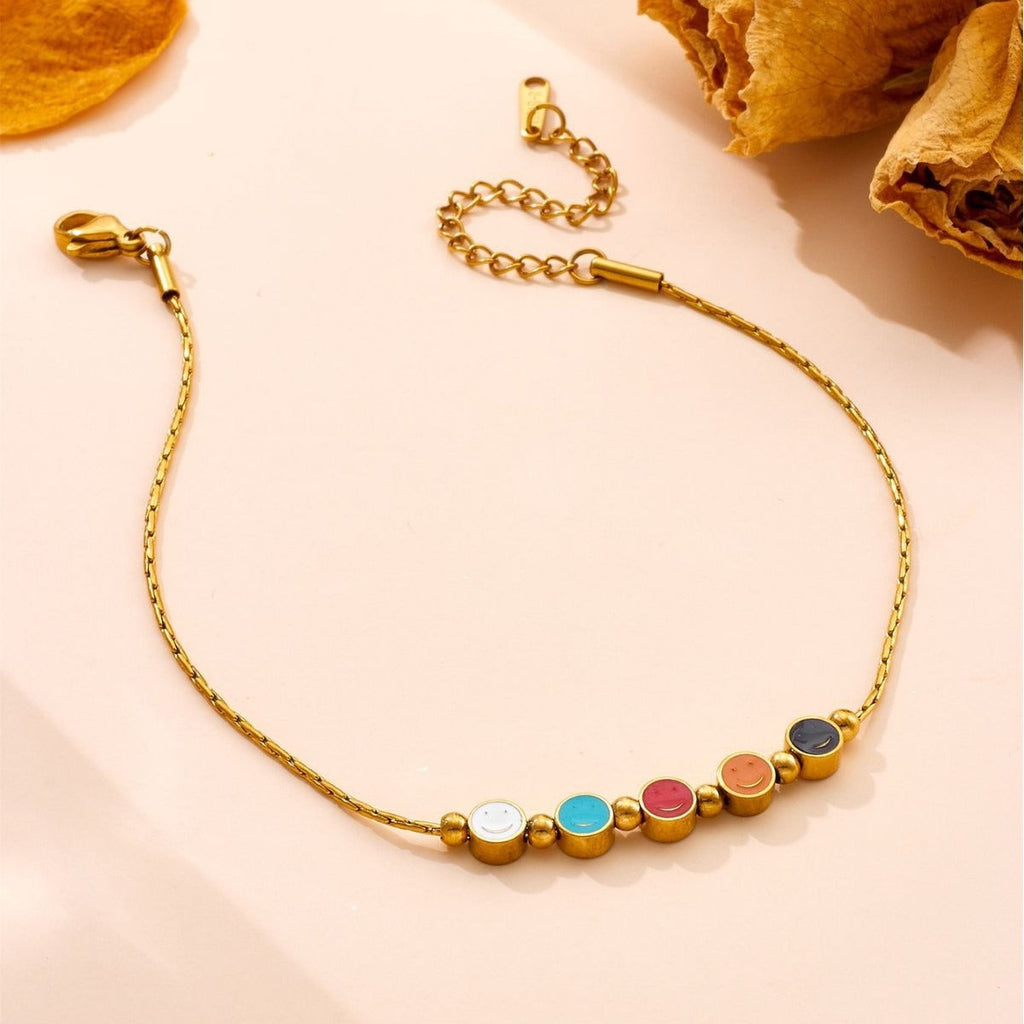 Retro colorful round smiley face interlocking titanium steel bracelet Vera Lux