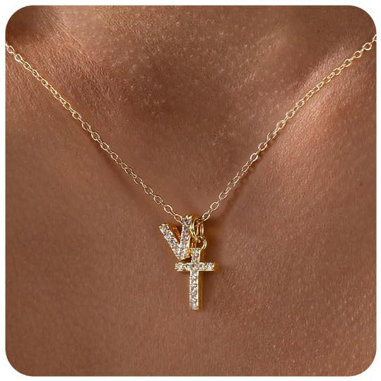 Zircon Inlaid 26 Letter Cross English Necklace Vera Lux