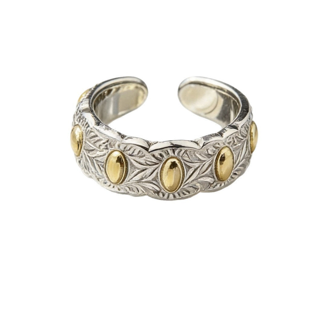 Brass Seven-Grain Rice Ring, Vintage Handcrafted Light Luxury Open Adjustable Band Vera Lux