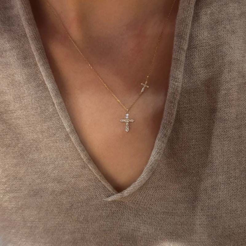 Vintage Full-Diamond Gemini Cross Necklace For Women Vera Lux