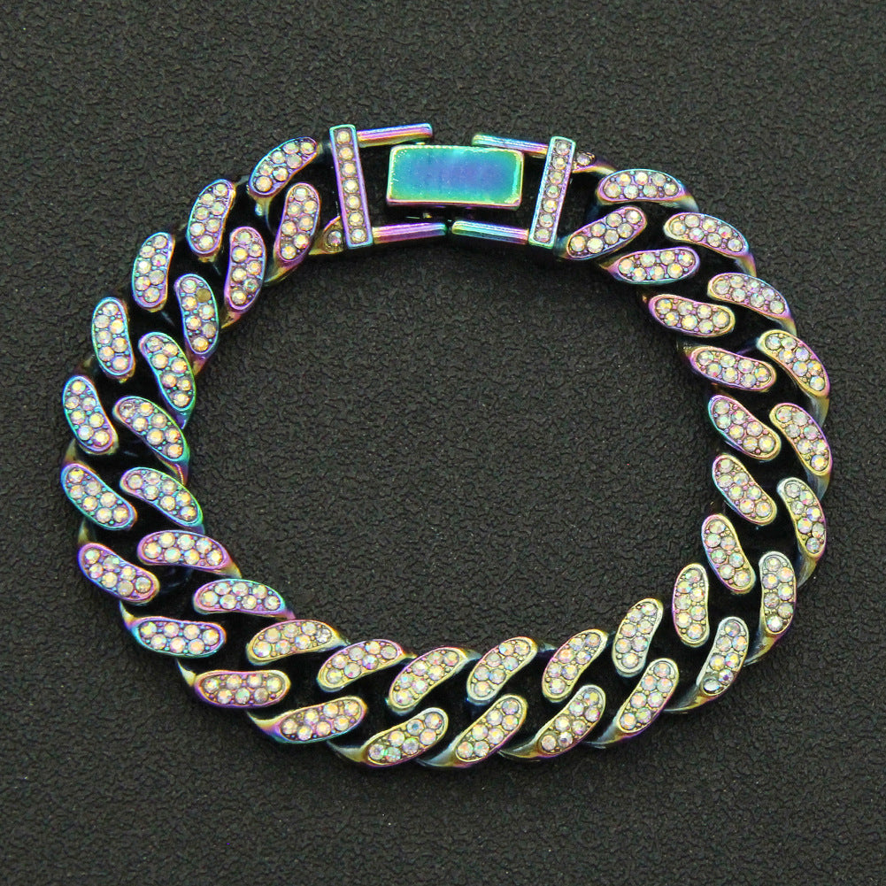 Full Diamond Cuban Chain Bracelet Personalized Street Dance Motorcycle Men Vera Lux