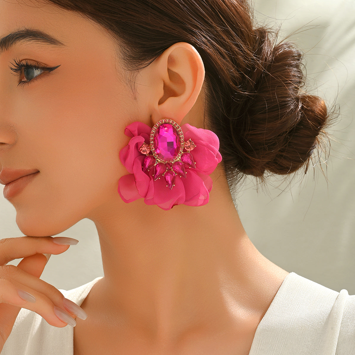 Handmade Coloful Glass Chiffon Flower Stud Earrings For Women Bold Fashion Jewelry Party Prom Vacation Vera Lux