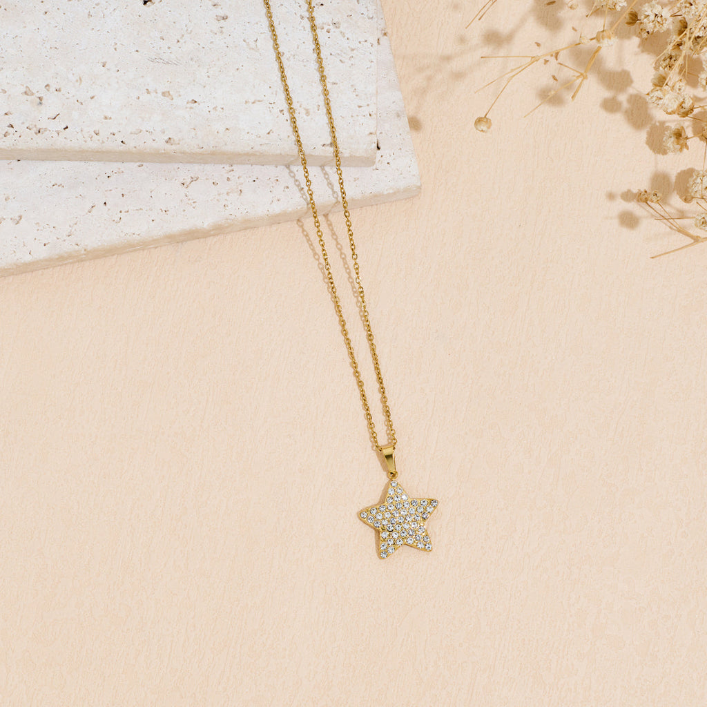 Stainless Steel Inlaid Zircon Star Pendant Necklace Vera Lux