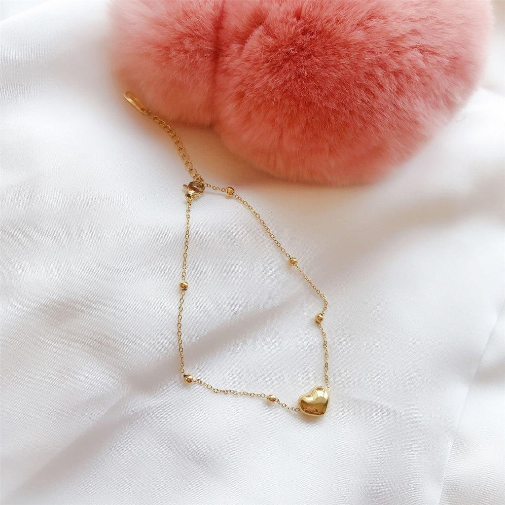 18k gold peach heart titanium steel anklet Vera Lux