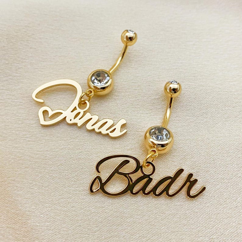 Custom Engraved Script Name Belly Ring Vera Lux