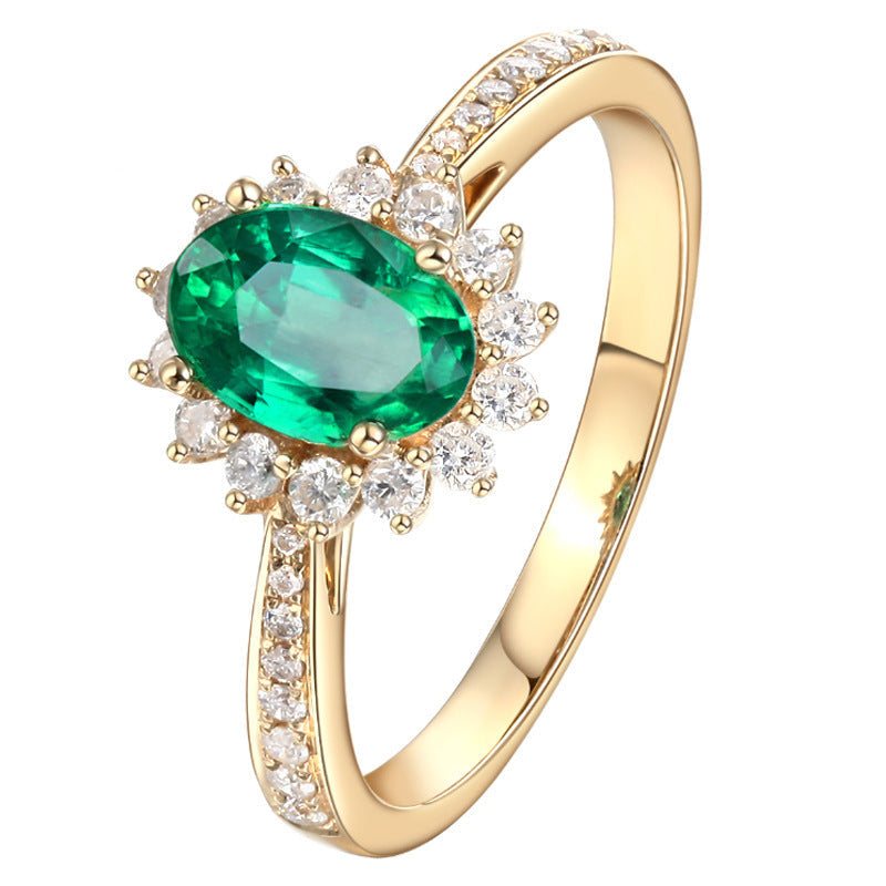 Adjustable Simulated Emerald & Simulated Diamond Ring For Women, Faux Gemstone Statement Band Vera Lux