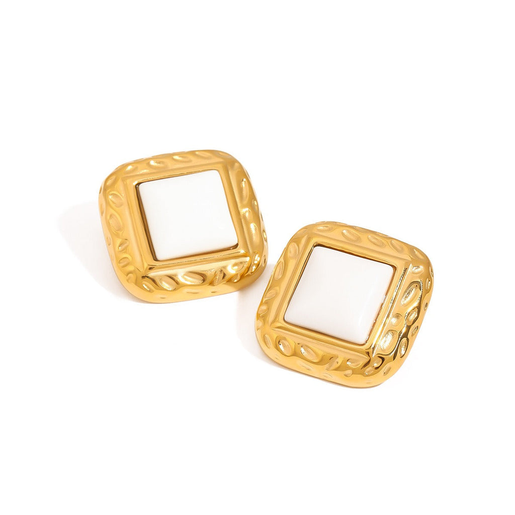18K gold arc-shaped square inlaid gemstones with exquisite design and noble earrings Vera Lux