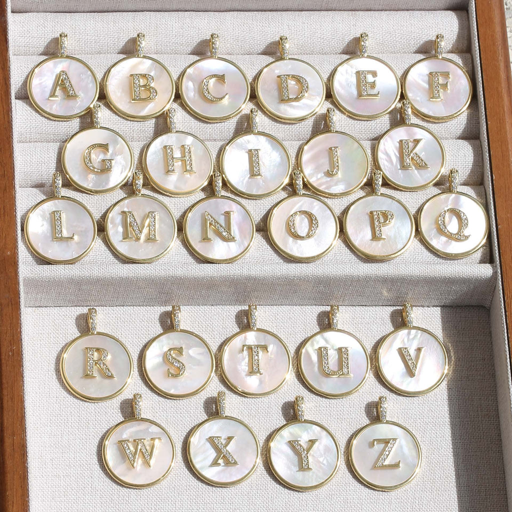 Gold Shell Initial Pendant Charm Collection Vera Lux