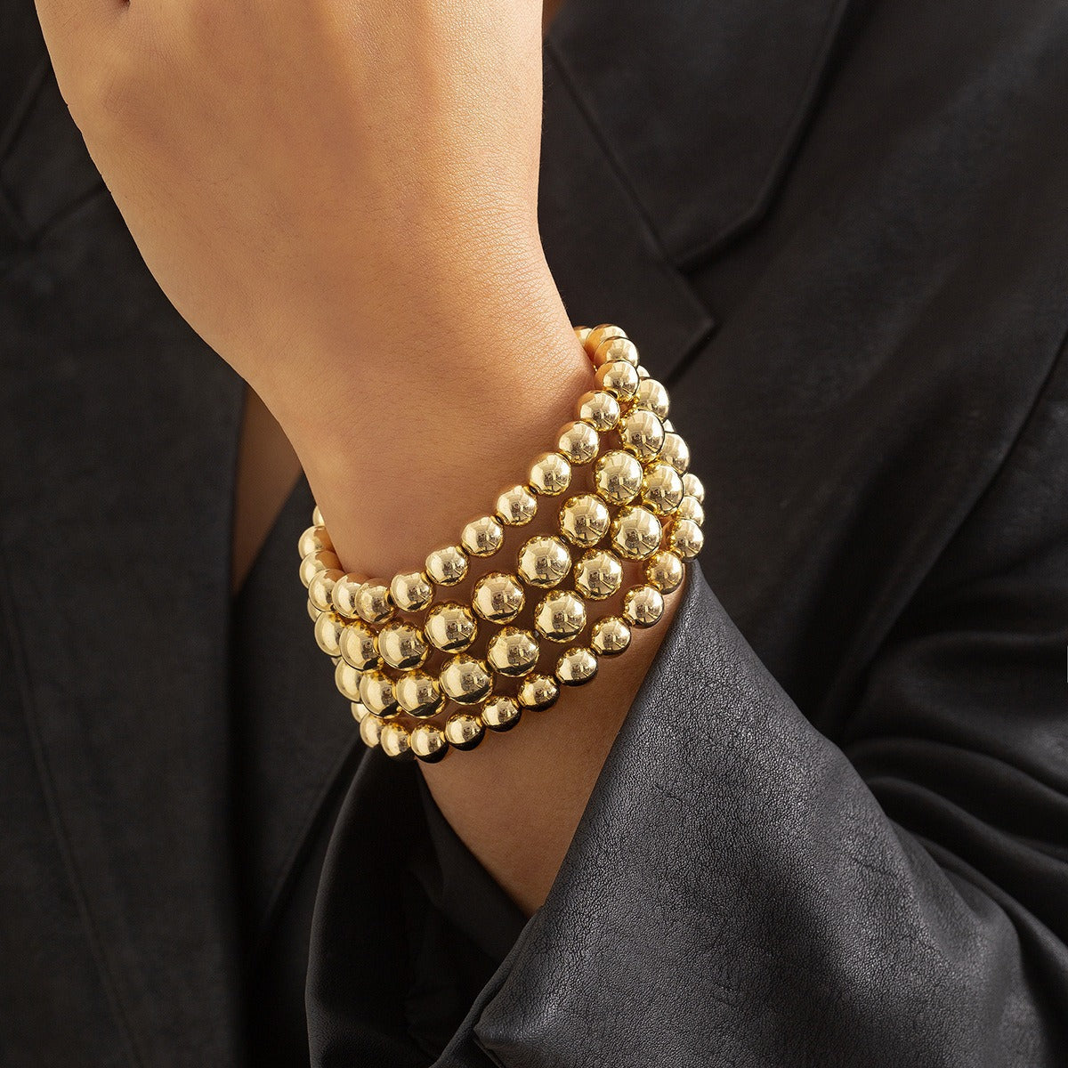 18k gold punk style exaggerated round bead chain bracelet Vera Lux