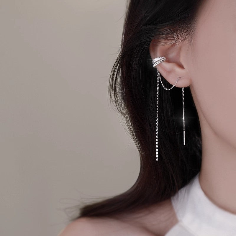 Zircon-inlaid Semi-circular C-shaped Ear Bone Clip Double-layer Earrings Vera Lux