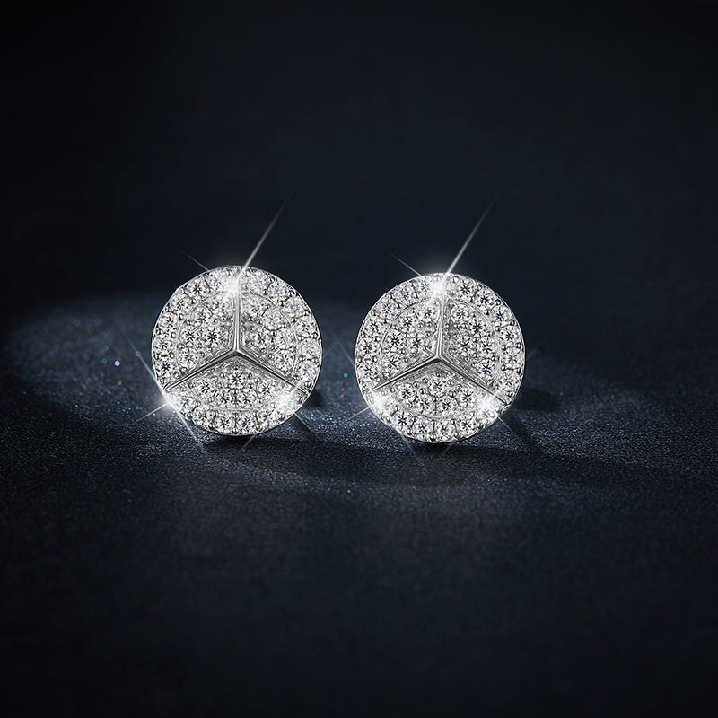 S925 Sterling Silver Moissanite Stud Earrings  Round Pave Three Pointed Star Geometric Design With GRA Certificate Platinum Plated Gift Box Set For Women Or Men Vera Lux