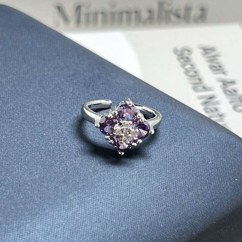 Women Nine Purple Fire Theme Purple Crystal Open Adjustable Ring, Elegant Premium Light Luxury Style Sweet Cool Contrast Design, Unique Niche Fashion Finger Ring For Party Daily Wear Vera Lux