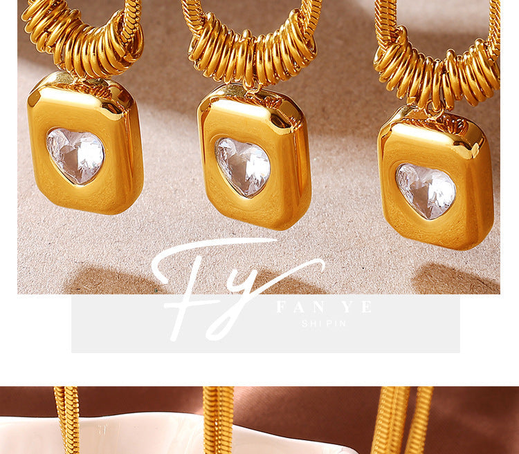 Diamond-studded Heart-shaped Snake Bone Chain Stainless Steel Necklace For Women - Luxurious And High-end, Double-layered And Stackable, Perfect For All Occasions. Vera Lux