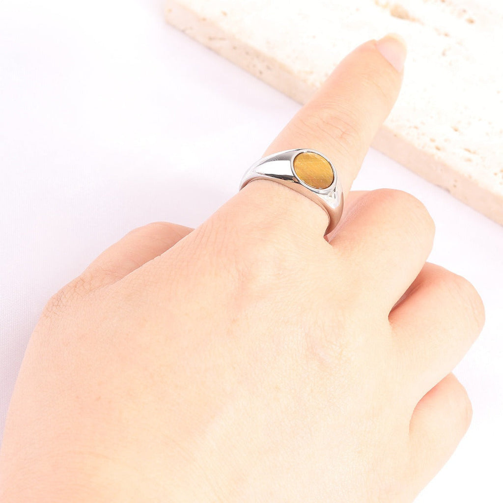 Stainless Steel Ring With Cats-eye Gemstone Vera Lux