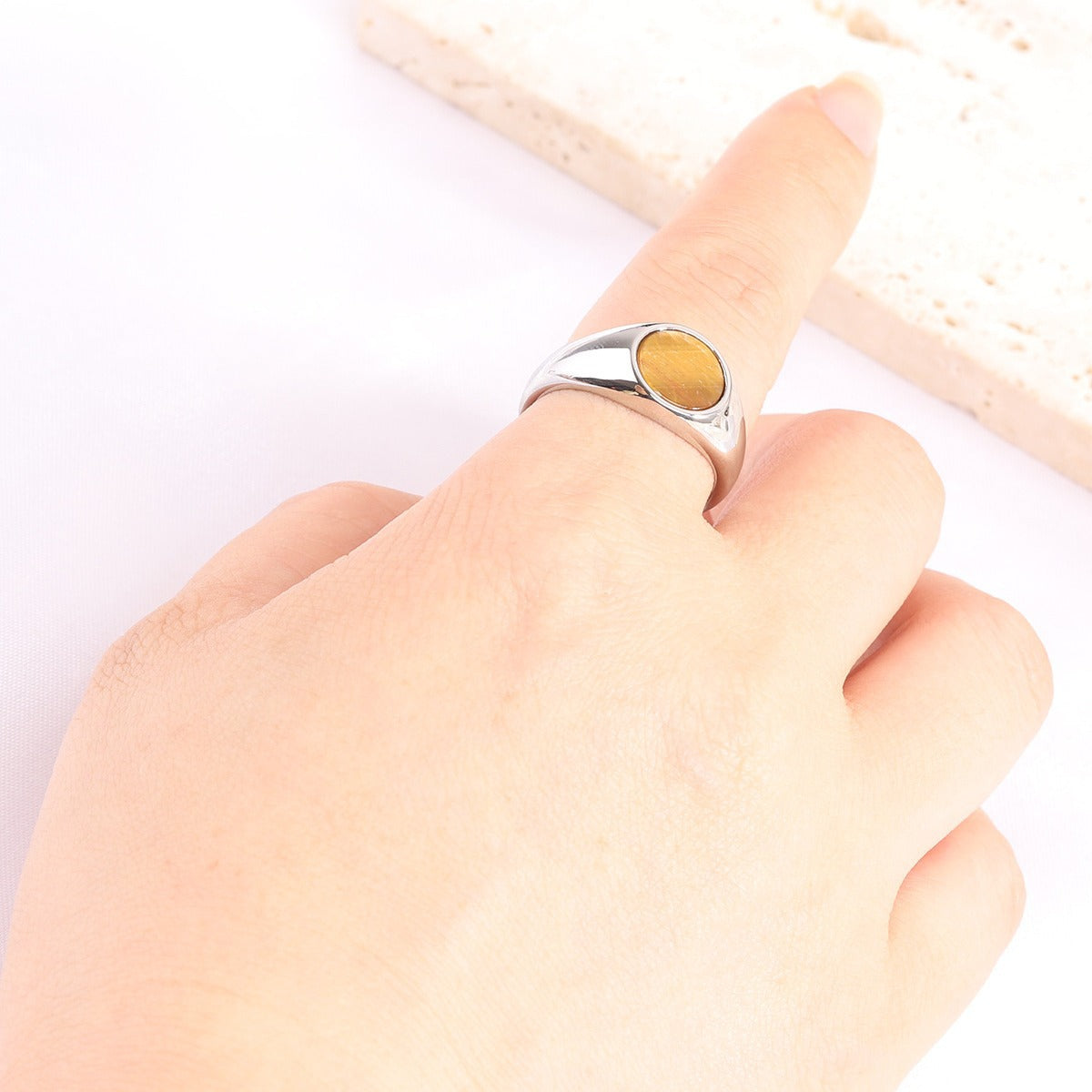 Stainless Steel Ring With Cats-eye Gemstone Vera Lux
