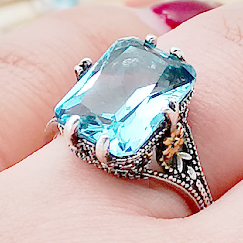 Sapphire-blue Topaz Ring With Gold Plating Vera Lux