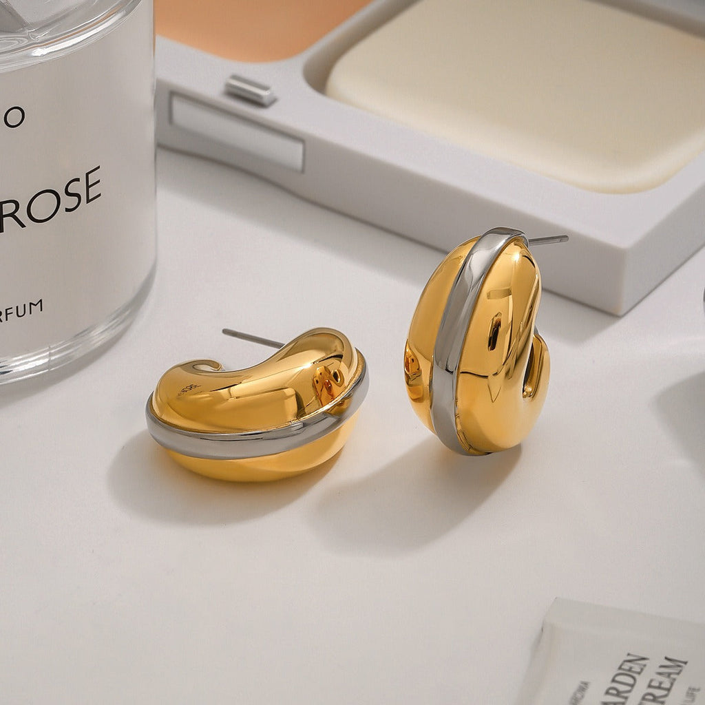 18k gold teardrop-shaped earrings with gold and silver color matching design, simple and unique Vera Lux