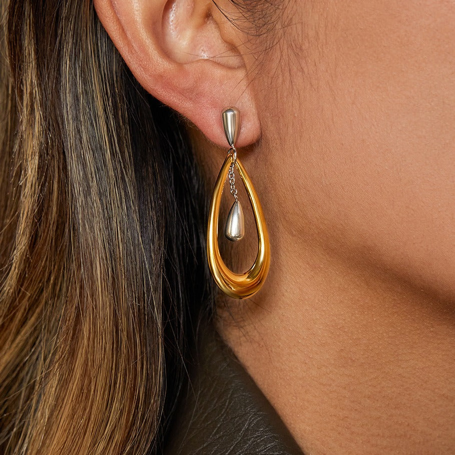 18K gold teardrop-shaped two-tone earrings Vera Lux