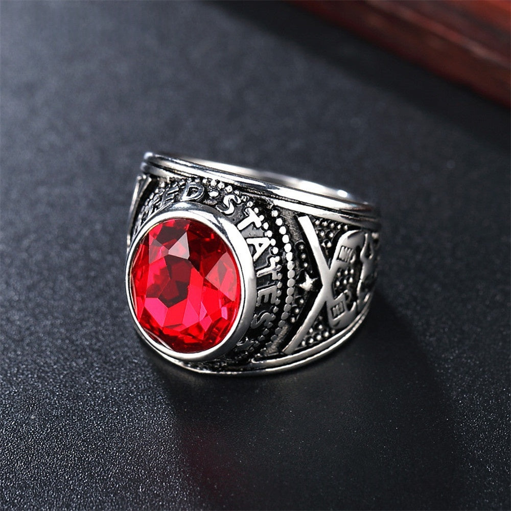 Personalized Punk Gemstone Mens Titanium Steel Military Navy Ring Vera Lux