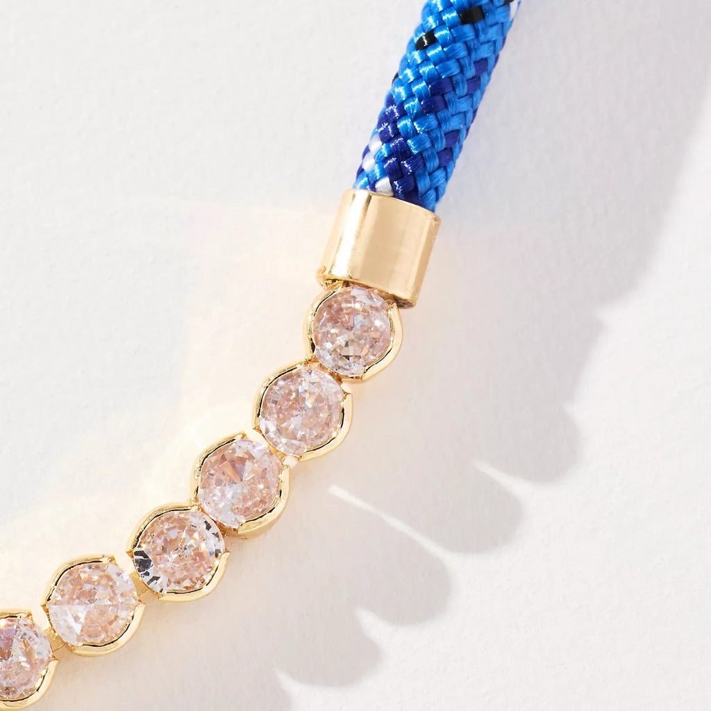 Off-white Brown-striped Woven Necklace With Diamond-encrusted Gold Chain Vera Lux