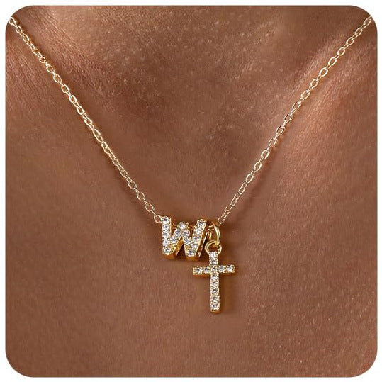Zircon Inlaid 26 Letter Cross English Necklace Vera Lux