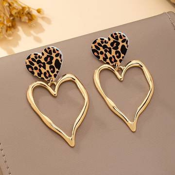 Leopard-print Exaggerated Heart-shaped Pendant Earrings Vera Lux
