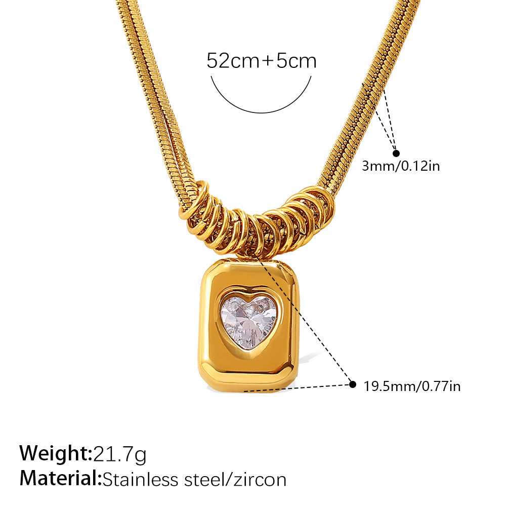Diamond-studded Heart-shaped Snake Bone Chain Stainless Steel Necklace For Women - Luxurious And High-end, Double-layered And Stackable, Perfect For All Occasions. Vera Lux