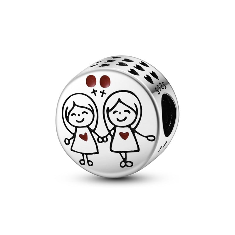 Sisterhood Friendship PendantSilverplated Beaded Heart Bestie Gift Vera Lux