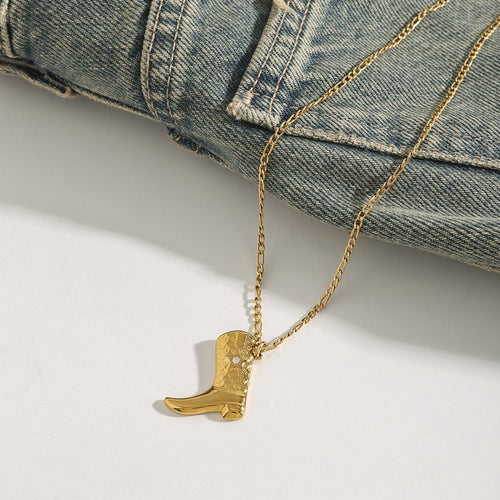 18K gold boots inlaid with gemstones and textured design trendy and unique necklace Vera Lux