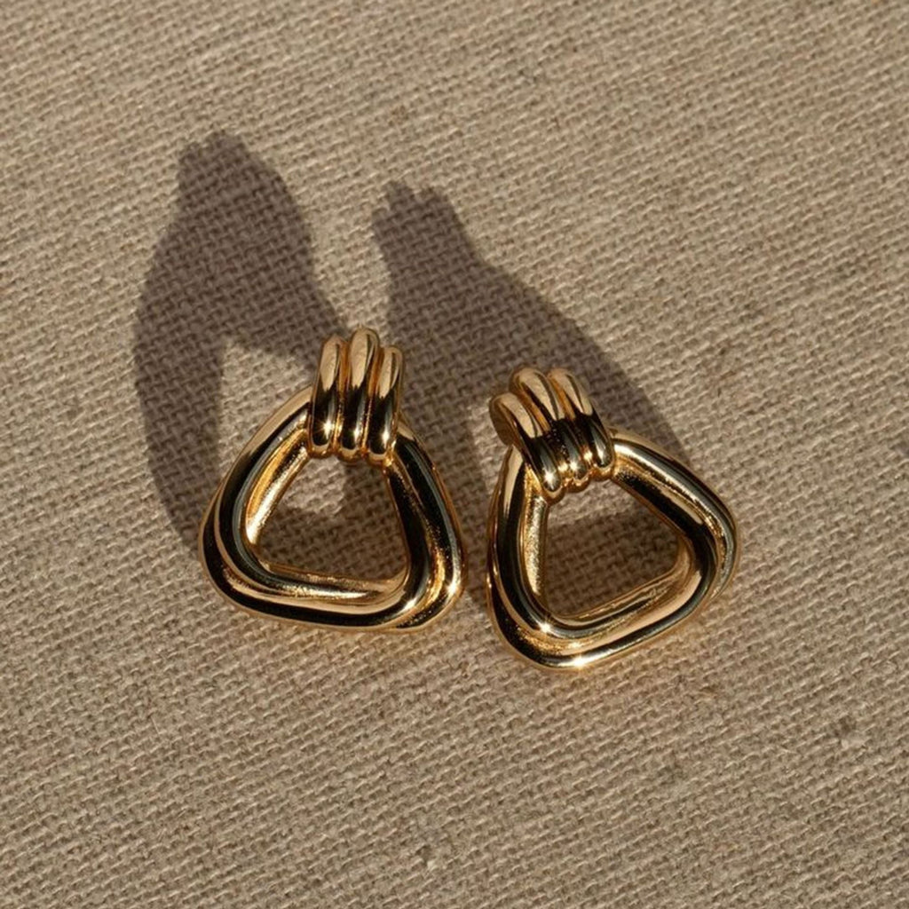 18K gold geometric triangle with hollow design light luxury fashion earrings Vera Lux