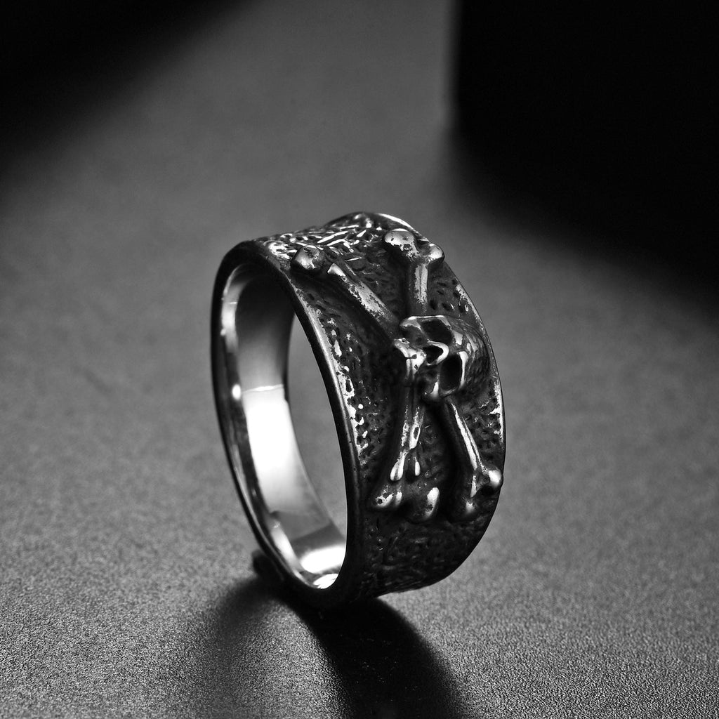 Titanium Steel Punk Skull Personality Retro Mens Ring Vera Lux