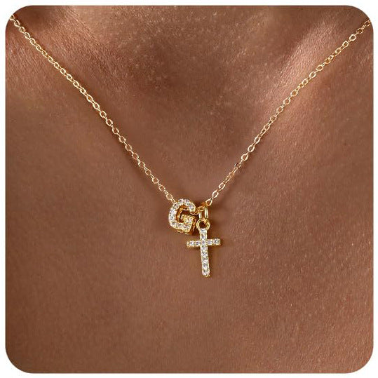 Zircon Inlaid 26 Letter Cross English Necklace Vera Lux