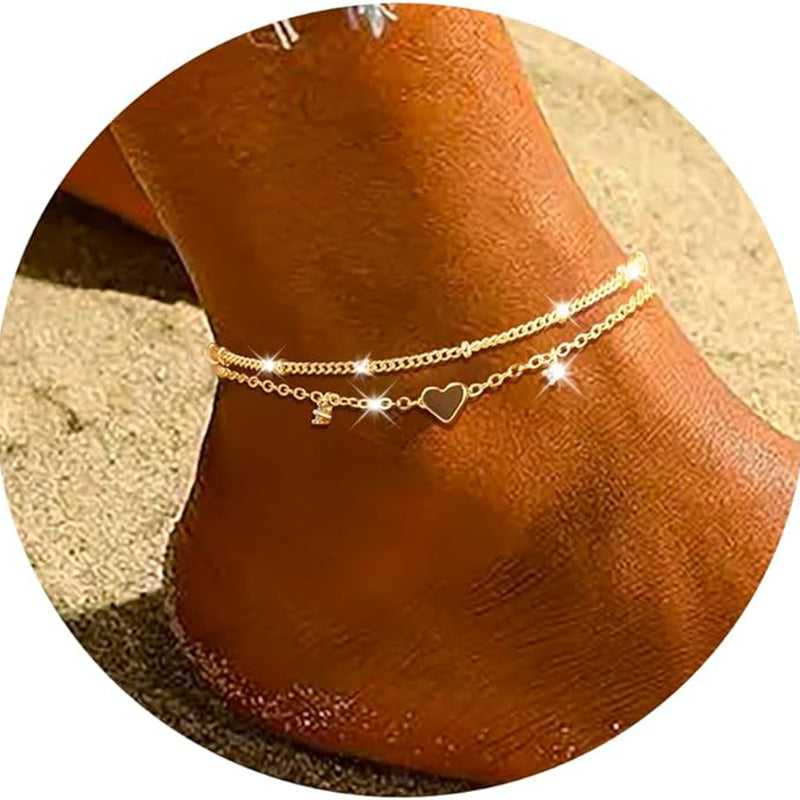 Fashion Heart-shaped Zircon Anklet Women's Waterproof Simple Heart-shaped Vera Lux