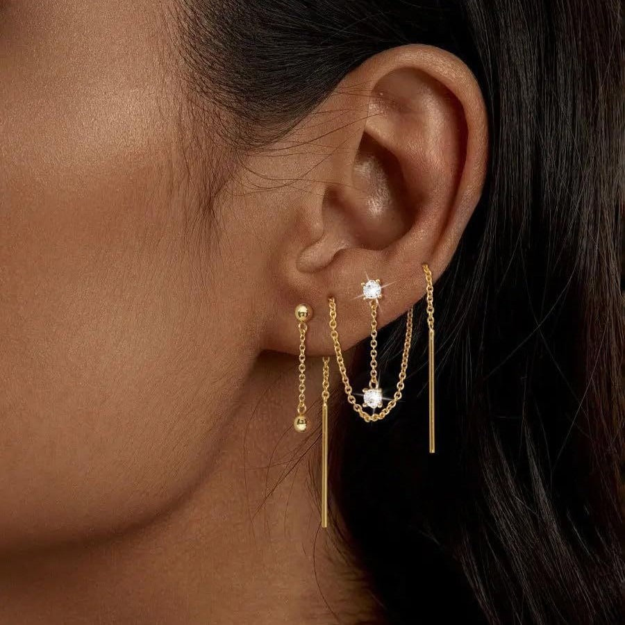18K Gold and Zircon Tassel Earring Set (3-Piece) Vera Lux