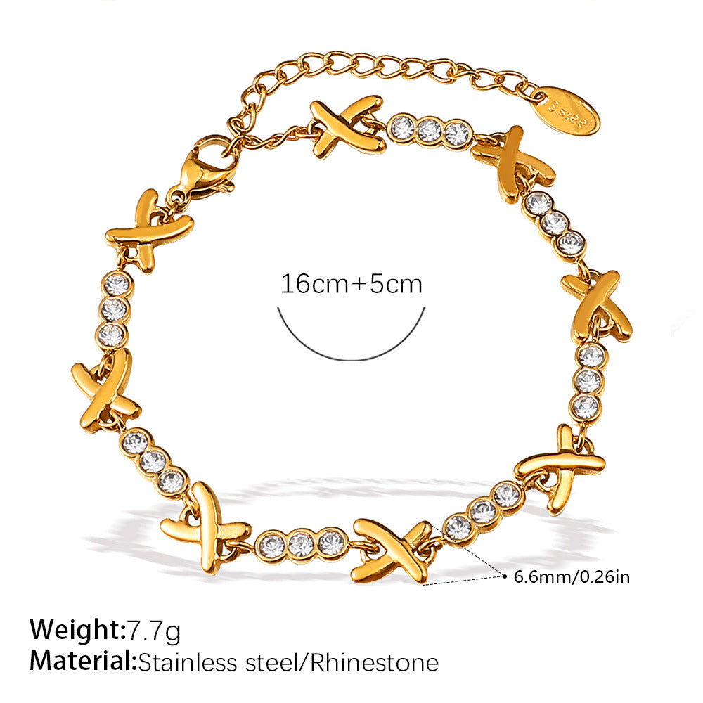 X-shaped Diamond-studded Necklace Set For Ladies - Luxurious And High-end, Featuring A Sparkling Array Of Diamonds And A Stainless Steel Bracelet Accessory. Vera Lux