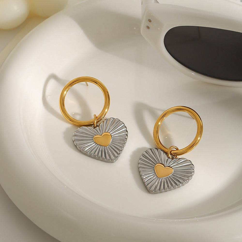 18k gold heart-shaped earrings with gold and silver color matching design, simple and personalized Vera Lux